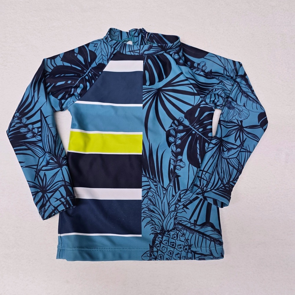Swimwear Kids Blue Tropical Pineapple Striped Long Sleeve Rash Guard 18-24M
